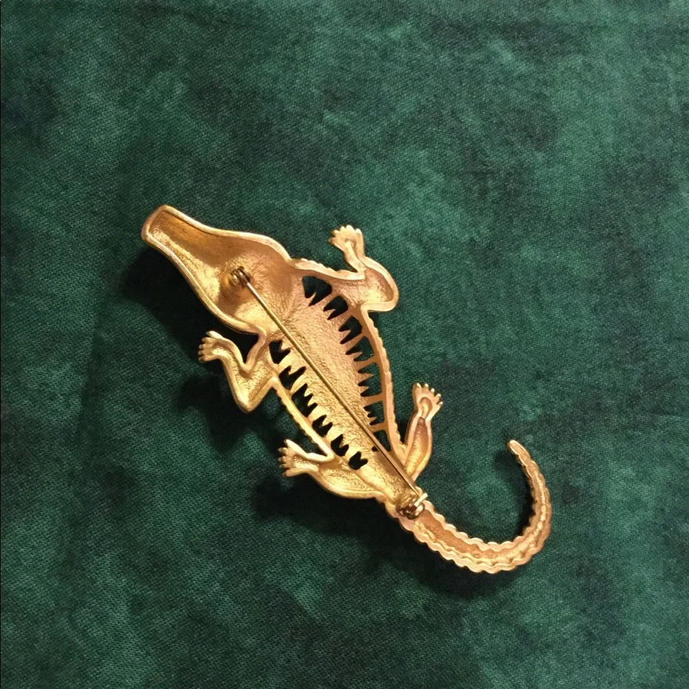 Vintage Brushed Gold Alligator Brooch